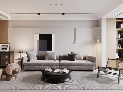 Modern Living Dining Room Interior With Gray Sofa Black Coffee Table And Floor Lamp 3d model