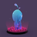 Blue Round Game Movie Character With Droplet Protrusions On Black Base Red Spikes Purple Background