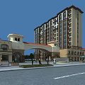 European Style Residential Building With Archway Entrance Large Windows And Pedestrians Nearby