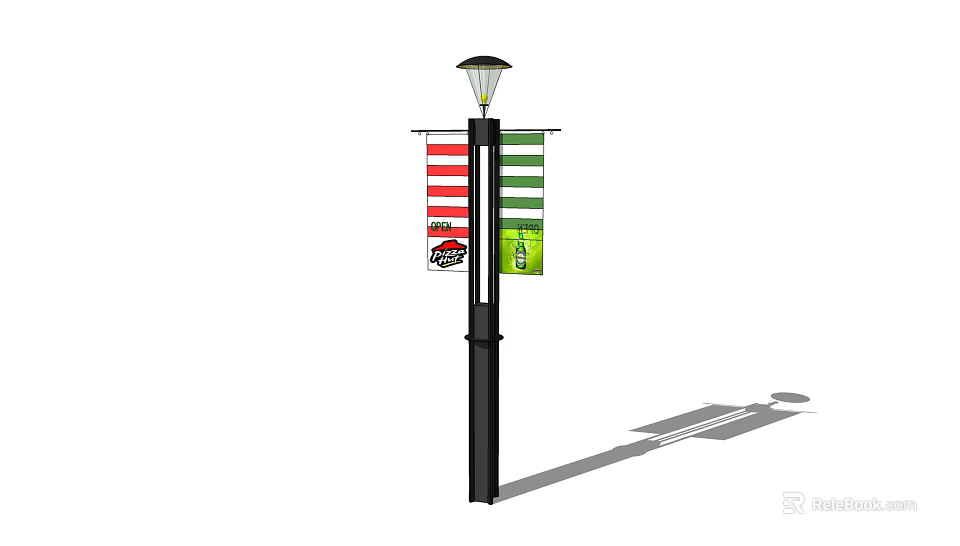 Outdoor Light Pole with Red White and Green White Striped Banners for Outdoor Use 3d model 