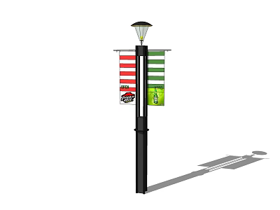 Outdoor Light Pole with Red White and Green White Striped Banners for Outdoor Use 3d model