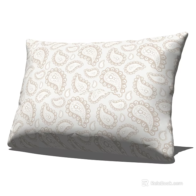 Beige and White Throw Pillow with Classic Paisley Pattern for Home Decor 3d model