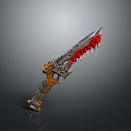 Mechanical Sci Fi Knife With Red Serrated Blade And Orange Silver Handle 3d model