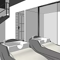 Modern Beauty and Hair Salon Interior with Vanity Mirrors Styling Chairs and Product Shelves