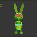 Cartoon Rabbit With Long Ears Blue Eyes Holding Basket Filled With Eggs On Gray Background