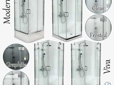 Modern Shower Sauna with Clear Frosted Graphite Viva Glass Enclosure Design 3d model