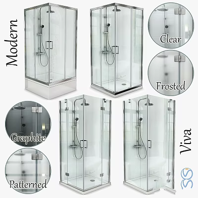 Modern Shower Sauna with Clear Frosted Graphite Viva Glass Enclosure Design 3d model