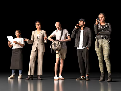 Group Of Diverse People Standing Together Holding Papers Talking On Phones And Carrying Bags 3d model