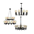 Various Modern Design Chandeliers Featuring Black Metal Frames And White Lampshades 3d model