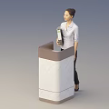 Modern Reception Desk With Marble Top And Friendly Receptionist Standing By 3d model