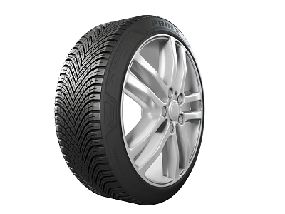 Modern Car Tire With Deep Tread Pattern And Silver Alloy Rim For Passenger Vehicles 3d model