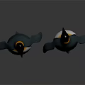 Penguins Standing Front And Back With Orange Neck White Belly Black Back On Dark Background