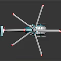 Turquoise Helicopter Model with Modern Stylish Design and Red Tip Rotors on Reflective Surface
