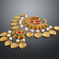 Ornate Traditional Clothing Accessories With Golden Design Pearls And Red Green Gemstones