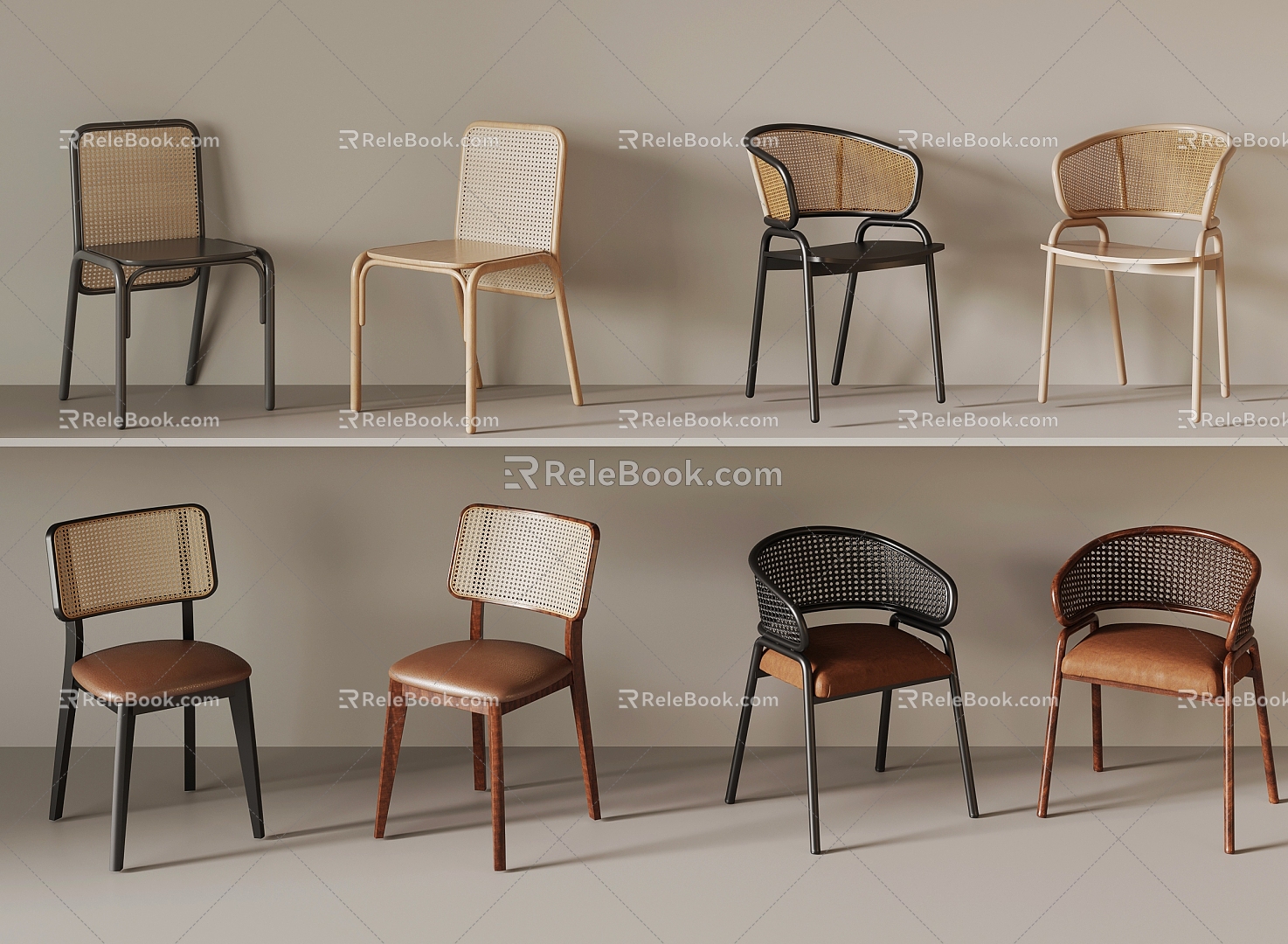 Quiet Rattan Chair Dining Chair Leisure Chair 3d model