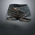Black Leather Shorts With Belt Details Metal Buckles And Pleated Design