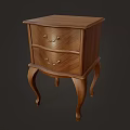 Classic Wooden Nightstand With Two Drawers Golden Handles And Curved Legs