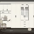Modern White Wardrobe Interior With Glass Doors Drawers Dressing Table And Chair
