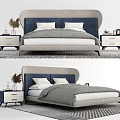 Modern Double Bed With Blue Gray Headboard And Nightstands With Decorative Items 3d model
