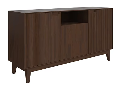 Dark Brown Wooden Dresser With Vertical Slat Doors And Central Open Compartment 3d model