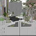 Garden Courtyard Design With White Curved Flower Beds Green Plants And Children Play Area