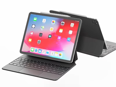 Modern Tablet Computer With Detachable Keyboard Case And App Icons On Screen 3d model