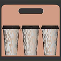 Light Pink Beverage Carrier Box With Lidded Coffee Cups And Handle 3d model