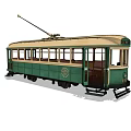 Vintage City Tram 466 Green And Cream With Trolley Pole Open Doors And Windows