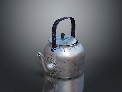Silver Metal Kettle With Black Handle And Retro Design For Daily Home Use 3d model