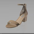 Simple Design Beige Sandals With Ankle Strap And Block Heel For Everyday Wear