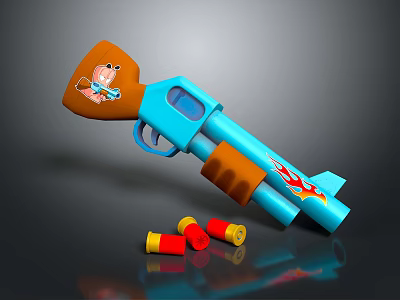 Colorful Toy Gun With Blue Body Orange Grip Cartoon Pattern And Bullet Accessories 3d model