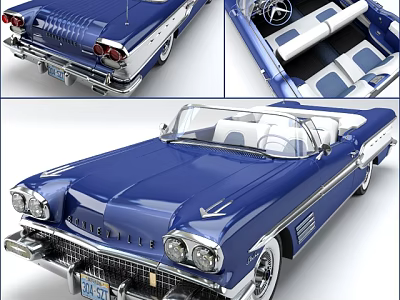 Classic Blue Chevrolet Impala Convertible With White Interior And Chrome Details 3d model