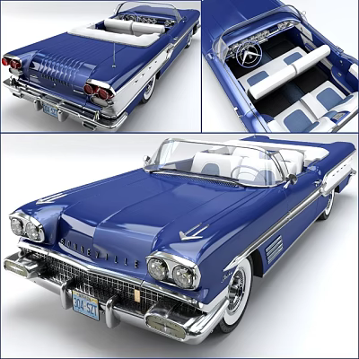 Classic Blue Chevrolet Impala Convertible With White Interior And Chrome Details 3d model