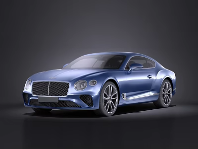 Blue Luxury Two Door Coupe Car With Chrome Grille And Alloy Wheels Design 3d model