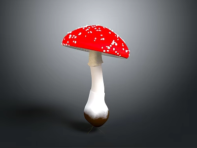 Red Mushroom With White Spots On Cap And White Stem Brown Base 3d model