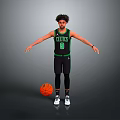 Man in Celtics Basketball Jersey Number 9 Standing with Arms Outstretched and Basketball