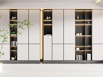 Modern Wardrobe Interior Design With LED Strip Lights Open Shelves And Decorations 3d model