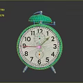 Vintage Green Alarm Clock With Bell White Dial Black Numbers Golden Base And Black Background