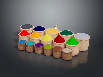 Colorful Edible Food Powders in Assorted Wooden Cups for Baking 3d model