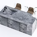 Modern Gray Marble Bar Counter With Faucet Two Brown Chairs And Potted Plant