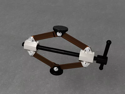 Industrial Vise Clamping Equipment Featuring Black Knobs Brown Metal Arms White Bases and Threaded Rod 3d model
