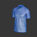 Purple And White Striped Short Sleeve Polo Shirt With Collar And Buttons