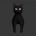 3D Model Black Cat Character With Yellow Eyes Standing Against Gray Background