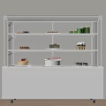 White Base Glass Door Dessert Display Case with Shelves Holding Cakes Cupcakes Pastries and Fruits