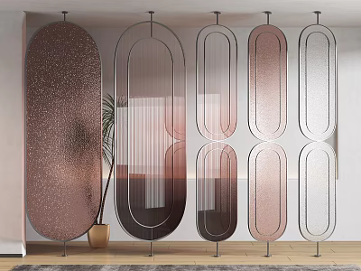 Modern Glass Room Dividers With Various Shapes And Metal Frames For Interior Decor 3d model