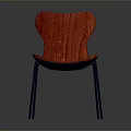 Red Single Chair with Curved Backrest Wooden Texture and Black Metal Legs