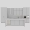 Modern Kitchen Interior Featuring Gray And Black Cabinets Marble Countertop And Appliances