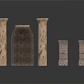 Ancient Brick Structures Including Columns And Decorative Vessels In Various Sizes 3d model