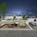 Relaxing Rooftop Garden Design With Sofa Seating Plants Stone Floor And Evening Sky
