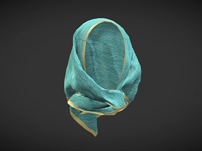 Teal Headscarf With Gold Trim In Lightweight Fabric Head Wrapping Style 3d model